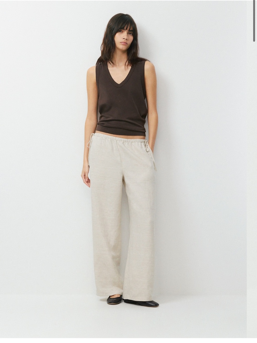 Aritiza Wilfred Linen Wide-Leg Drawstring Pants - Cream